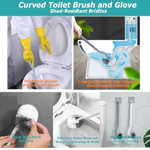 Toilet Plunger Set, High-Pressure Toilet Plunger with Toilet Brush & Rubber Gloves | All-in-One Heavy Duty Powerful Air Plunger Drain Toilet Unclogger for Bathroom Drains - color: Plunger+brush+gloves