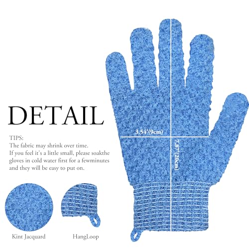 Exfoliating Bath Gloves 2 Pairs - Heavy Texture Body Scrub Gloves for Shower, Spa, Massage and Body Scrubs, Dead Skin Remover, Washing Gloves with Hanging Loop(Blue) - color: Blue