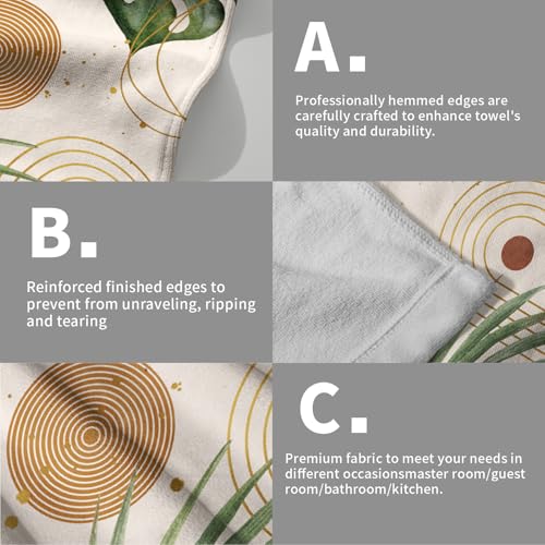 Abstract Boho Palm Leaves Hand Towels for Bathroom Set of 2 Vintage Bohemian Green Leaves Kitchen Towel Mid Century Decorative Fingertip Towel Soft Absorbent Dish Towel for Home Guest Gym Spa 14"x28" - color: Abstract Boho Palm Leaves
