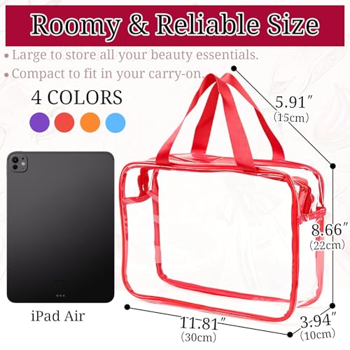 4 Pack Large Clear Makeup Bag, Heavy Duty Plastic Clear Cosmetic Toiletry Organizer Bags with Handle, Waterproof Toiletry Zipper Tote Bags for Travel, Gym, Cosmetic, Toiletry - color: Multicolor