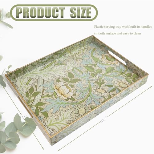 Spsyrine Serving Tray with Handles, Plastic Decorative Tray for Coffee Table, Living Room, Home Decor, Dianthus - color: Multi D