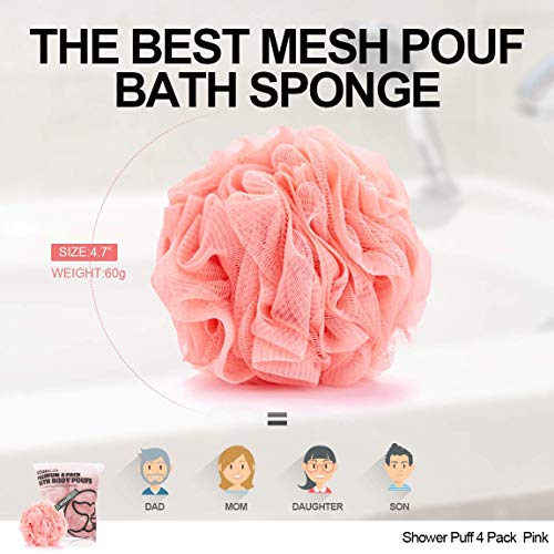 Loofah Sponge Bath Sponge for Women Men 4 Pack (Pink) - style: Pink