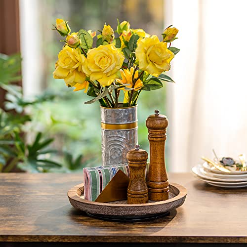 Turntable Rustic Wooden Serving Tray: Hanobe Round Wood Decorative Vintage Centerpiece Candle Holder Trays Farmhouse Ottoman Tray with Turn Table for Kitchen Countertop Coffee Table - color: Distressed & Turnable