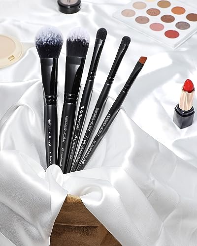 EIGSHOW 5Pcs Everyday Makeup Brush Set for Foundation Powder Eyeshadow Eyeliner, Vegan & Cruelty-Free, Travel Basic Make Up Brushes Kit for Women - Black - color: Black
