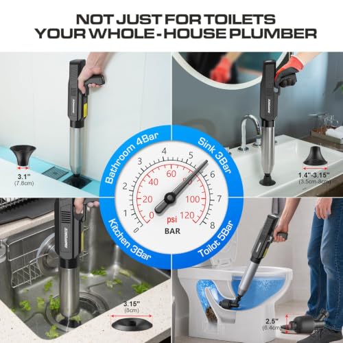 ‌Electric Toilet Plunger for Bathroom, High-Pressure Air Plunger, Heavy-Duty Clog Remover for Toilets, Toilet Drain Unclogger (Ink Black)