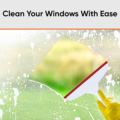 Superio 6” Window Squeegee with Grip Handle and Hanging Hook. (Red) - color: Red
