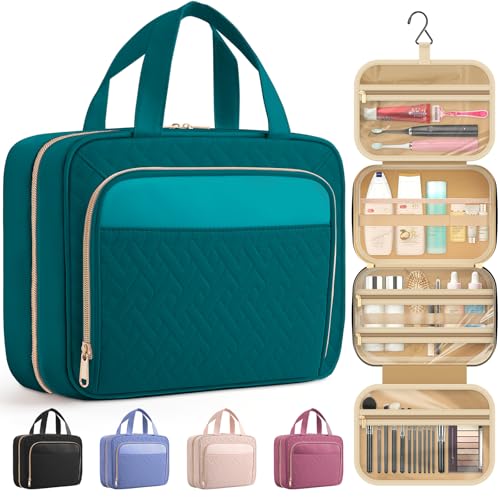 HOTOR Hanging Travel Toiletry Bag Women Men, Teal, Medium | Waterproof Makeup Bag Hanging Hook,Multiple Pockets,Travel Essentials,11.2 x 3.2 x 8.9inches - color: Teal, size: Medium