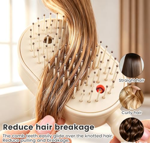 New Electric Mist Air Cushion Massage Brush, 5-in-1 Anti-Tangle Hair Comb for Dry Frizzy Hair, Self-Cleaning Shine Boost Hair Care Brush for Ladies (Beige) - color: beige-