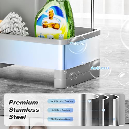 Ewaiira Sponge Holder for Kitchen Sink, Stainless Steel Sink Caddy with Brush Holder & Dishcloth Rack, Countertop Sink Organizer, Soap Dispenser Kitchen Organizers Storage Essentials (F-Gray 9.8″) - color: F-gray