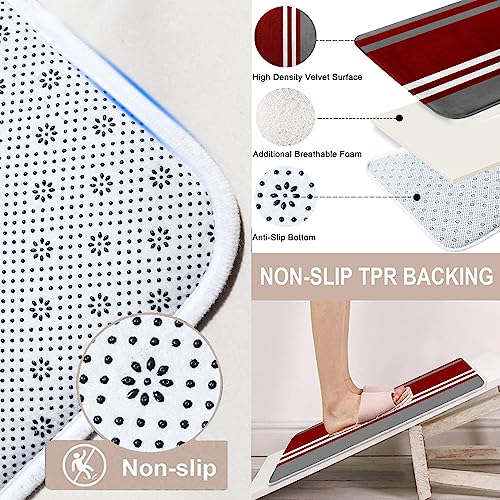 ArtSocket Red Bathroom Set with Shower Curtain and Rugs and Accessories, Burgundy Stripes Grey Shower Curtain Set, Modern Boho Bathroom Decor 3 Pcs - color: Modern 11