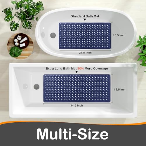 Yimobra Bathtub Mat Non Slip, 34.5"X15.5" Long Shower Mat for Inside Shower, Machine Washable Bath Mat with Drain Holes & Strong Suction Cups, Soft on Feet, Bathroom Essentials, Dark Blue - color: Dark Blue, size: 34.5 X 15.5 Inch