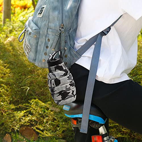 QiCheng&LYS Collapsible Water Bottle – Reuseable BPA Free Silicone Travel Water Bottle Collapsible Very Suitable for Sport Hiking, Camping and Outdoortravel -19.5oz/580ML（Camouflage light grey） - color: Camouflage