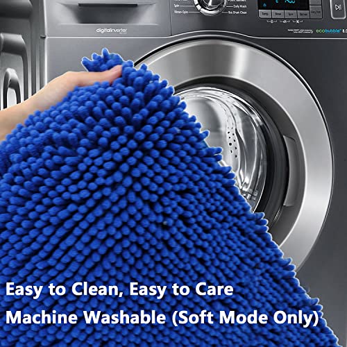 Bathroom Rugs Chenille 3-Piece Extra Soft and Absorbent Shag Bathroom Rugs, Machine Wash Mat, Strong PVC Non-Slip Underside, Plush Carpet Mats (Royal Blue) - color: Royal Blue, size: 2'8" x 1'8" (16x24"+20x32"+20x20"U shape）