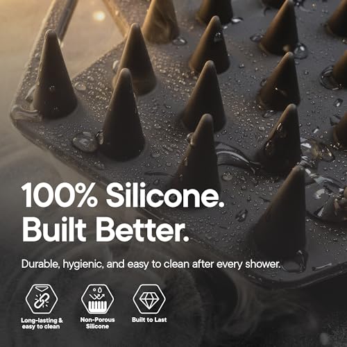TOOLETRIES Silicone Scalp Scrubber, Shampoo Brush with Hook - Charcoal | Soft flexible bristles gently exfoliate dandruff and oil build-up for thick, thin, wet and dry hair.
