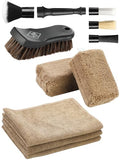 Fantasticlean 9PCS Car Interior Detailing Set, Microfiber Cloth & Applicator, Double-Head Detailing Brushes, Natural Bristles, Scratch-Free, Ultra-Soft for Seats Leather Care or Cleaning - size: IT-ACS03-NT