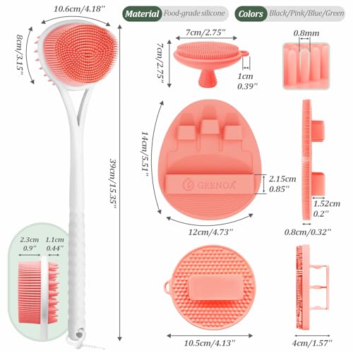 Silicone Back & Body & Face Scrubbers Set 4PCS, 15.35’’ Soft Back Scrubber for Dual-Side Usage, Easy-to-Hold Bath Glove Body Scrubber Face Scrubber for Good Foaming & Deep Cleaning(Pink) - color: 02pink*4