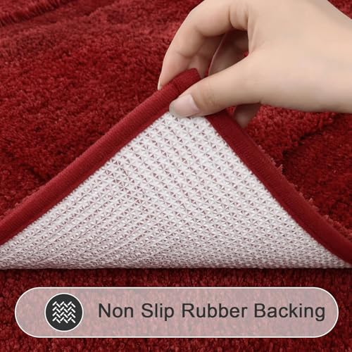 SHACOS Bathroom Rugs Sets 3 Piece with Toilet Lid Cover | Non Slip Absorbent Small Bath Mats 16"x24" U Shape Contour Mat Soft Microfiber Shaggy Machine Washable Bathroom Carpet (Red) - color: Red, size: 16"x24"+U-Shape 20"x24"+Lid Cover 19"x21"