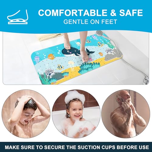XIYUNTE Baby Bath Mat for Tub Non Slip Kids Bath Mat - 40''x16'' Extra Long Cartoon Bathtub Mat Non Slip Kids Shower Mat Eco-Friendly Toddler Bath Mats with Suction Cups, Machine Washable - color: G-whale