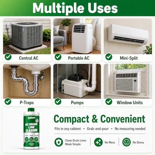 Sylvan AC Drain Line Cleaner | 8 oz | Instant Relief | Made in USA | Universal Compatibility | Removes Clogs and Buildup from HVAC Condensate Lines | Air Conditioner Unclogger - size: 8 Oz