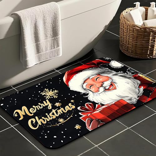 Identiy Christmas Bath Mat, Cute Funny Christmas Santa Bathroom Rug, Soft Super Absorbent Machine Washable Quick Dry and Non-Slip Bathtub Mat for Tub Shower Bathroom Floor 17"x29.5" - color: Cute Funny Christmas Santa