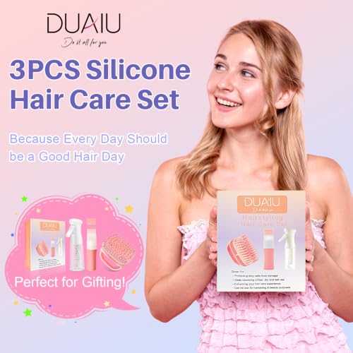 DUAIU Hair Oil Applicator with Continuous Spray Bottle Hair Scalp Massager, Silicone Root Comb Applicator Bottle Shampoo Brush and Mister Spray Bottles for Hair Dye and Hair Care