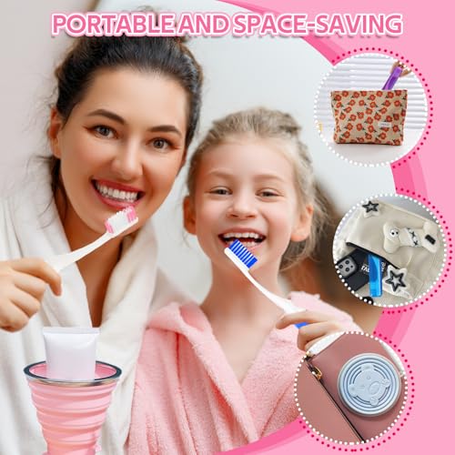 Toothbrush Travel Case, Travel Toothbrush Silicone Collapsible Toothbrush Cup, Travel Toothbrush Set Suitable for Business Camping Travel or Daily Use (Pink) - color: Pink