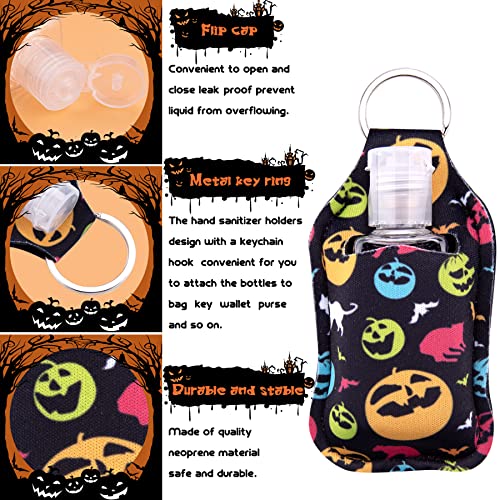 Duufin 60 Pcs Halloween Hand Sanitizer Holder Keychain Empty Bottle Bulk | Including 30 Pcs Hand Sanitizer Keychain Holder and 30 Pcs Refillable Empty Travel Bottles, Halloween Style - color: Halloween Style