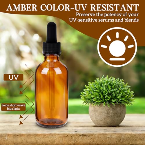 STAERSIDE 48-Pack 1 oz Amber Glass Dropper Bottles, Leakproof & Durable for Essential Oils & Craft Use, Complete Kit with Funnel, Brush, Labels, Extra Droppers & Measuring Cup - color: 1oz-Amber-48pcs
