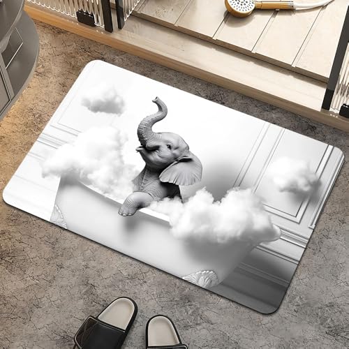 Bath Mat Rug,Gray elephant in bathtub Non Slip Quick Dry Super Absorbent Thin Bathroom Rugs Fit Under Door-Easy to clean Bathroom Floor Mats-Shower Rug for Shower Sink Bathtub(17" x 27.5"In) - color: Gray Elephant in Bathtub, size: 1'5" X 2'4" (Rectangula