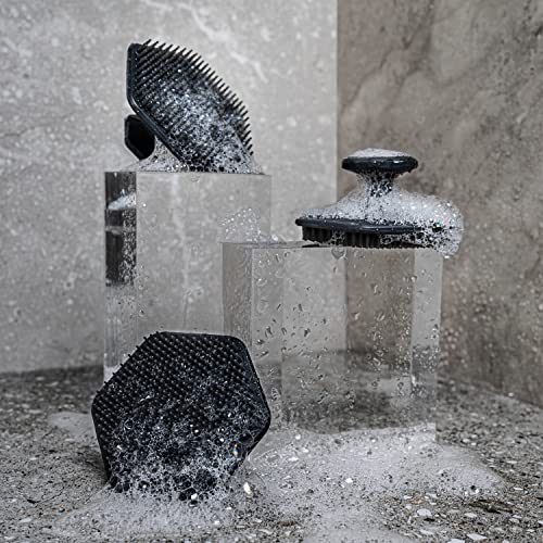 TOOLETRIES The Ultimate Silicone Scrubber Set - Charcoal | Complete silicone shower set with two scrubbers and matching removble and resuable holders for organised bathroom storage.