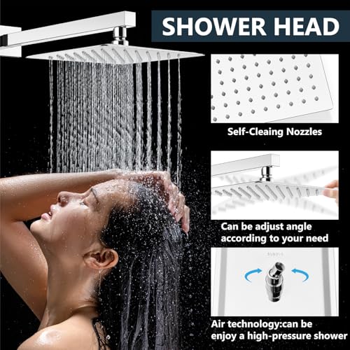Aolemi Shower Faucet Set Rain Shower System with Handheld Spray Bathroom Shower Combo Rough-in Valve and Shower Trim Kit Included Polish Chrom 10 Inch Wall Mount Shower Head - color: Polish Chrome, size: 10 Inch Wall Mount Shower Head