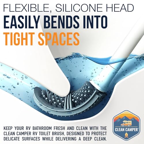 RV Toilet Brush by Clean Camper – Wall-Mounted Set, Silicone, Scratch-Free Dual-Sided Head, Quick-Drying Holder, Compact & Durable Set with Strong Adhesive Mount for RV & Camper Toilets