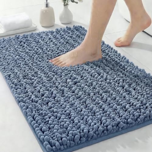 ILANGO Bathroom Rugs Light Blue 32x20,Extra Soft Absorbent Chenille Bath Rugs,Thick Non-Slip Shaggy Bath Mat,Machine Washable Quick Dry Bath Mats for Bathroom Floor, Tub, Shower Accessories - color: Light Blue, size: 20"×32" Bathroom Rug