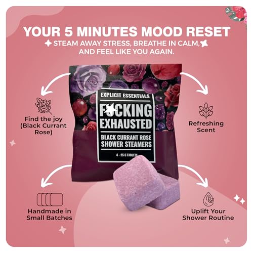 Explicit Essentials F Exhausted Shower Steamers | Black Currant Rose Aromatherapy Shower Steamer Tablets for Relaxation & Stress Relief | Spa Shower Gift for Self-Care, Birthdays & Holidays