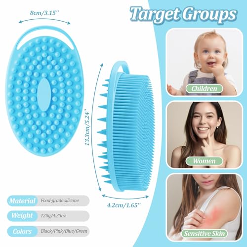 Soft Silicone Body Scrubber 2PCS, 2-in-1 Bath & Shampoo Brush with Dual-Side Usage, Hygienic Silicone Loofah Shower Scrubber for Gentle Exfoliating & Good Lathering(Bluex2) - color: Blue*2