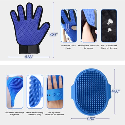 NVNAN Cat & Dog Grooming Glove and Curry Brush Set | Includes grooming glove and curry bath brush for deshedding, bathing, brushing, and gentle pet hair removal - color: Gloves + Brush