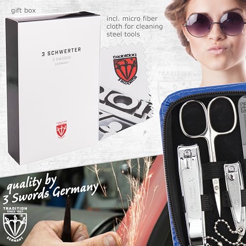 3 Swords Germany - brand quality 8 piece manicure pedicure grooming kit set synthetic leather case blue - Made in Germany - color: BLUE