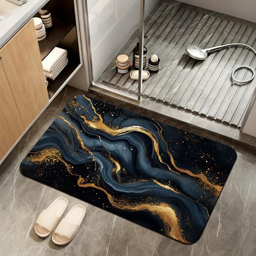 Bath Mat, Abstract Marbled Bathroom Rugs,Quick-Drying Non-Slip Rubber Bath Mats Gold Black Absorbent Diatomaceous Earth Mat for Bathroom Home Decor 17"x29.5" - color: Abstract Marbled,gold Black