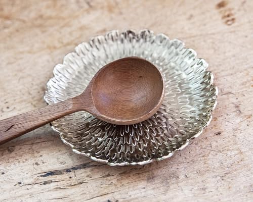 Brass Jewelry Tray with Design – Gold Color Circular Small Round Spoon Rest Candle Holder Soap Dish - Perfect Catchall for Wax Candles, Jewelry, Rings, and Trinkets - color: Brass With Embossed Design