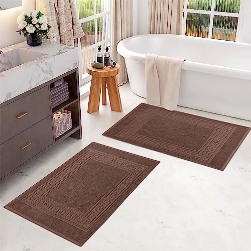 Superior Heavyweight Cotton Bath Mats, Bath Rugs For Bathroom Accessories, Washable Rug For Shower, Bath, Toilet, Modern Decor, No Backing, Luxury Hotel And Spa Quality, Set of 2, 22" x 35", Mocha - color: Mocha, size: 22" x 35" (Set of 2)