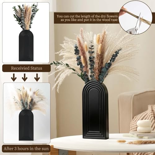 2 Pack Wooden Wall Vase Set with Pampas Grass Eucalyptus, Modern Farmhouse Boho Wall Decor for Living Room, Entryway, Hallway, Bathroom, Dining Room, Black Wall Art for Home Decoration - color: Black With Dry Flowers