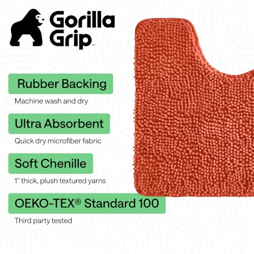 GORILLA GRIP Bathroom Rug Sets, Soft Chenille 2 Piece Area Rugs Set, Toilet Base Mat and 30x20 Carpet, Absorbent Microfiber Washable Mats Dry Quickly, Home Décor and Bath Room Accessories, Coral - color: Coral, style: 30"x20" + Oval 24"x19.5" - 2 Pack