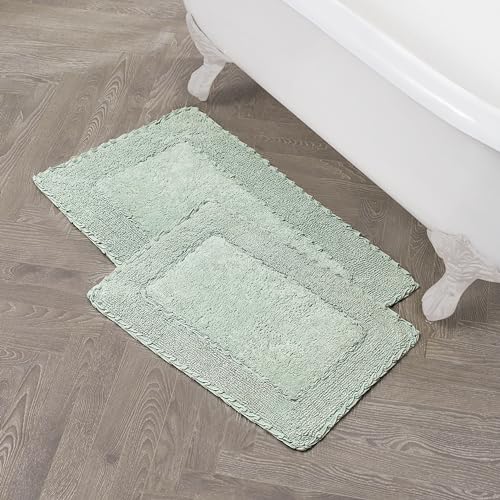 Laura Ashley Ruffle Border 100% Cotton Bath Rug Set, Sage Green, 17" x 24"/ 20" x 32" - color: Sage Green, size: 17x24/20x32