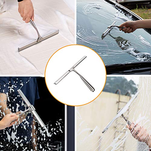 Shower Squeegee for Shower Doors 10 Inch Bathroom Squeegee for Windows,Kitchen,Mirror and Car Glass, Stainless Steel with Adhesive Hook - color: Brushed Nickel