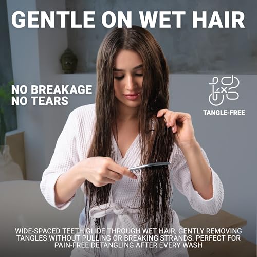 Janeke Wave Comb – Wide Tooth Detangling Comb for Wet & Curly Hair – Heat-Resistant, Anti-Static, Gentle on Scalp – Made in Italy Professional Hair Tool (Silver) - color: Silver/Wave