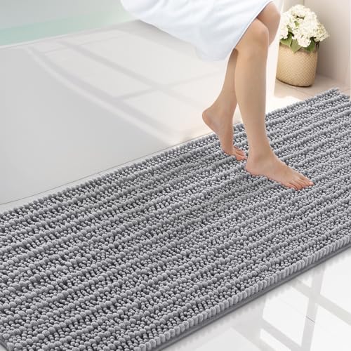 Smiry Bathroom Rugs Mat 70x24, Extra Soft Absorbent Chenille Bath Rugs, Non Slip Rubber Backing Machine Washable Quick Dry Bath Mats for Bathroom Floor, Tub, Shower, Home Decor Accessories, Grey - color: Grey, size: 70'' X 24''