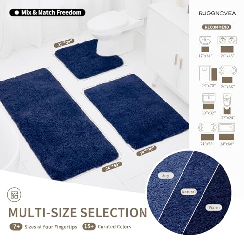 Bathroom Rugs Non Slip Washable, Ultra Thick Soft Microfiber Absorbent Bath Mats, High Density Foam Latex Non Slip Backing Bath Rugs, Fluffy Floor Carpet for Tub&Shower 24x17, Navy - color: Navy Blue, size: 24" X 17"(Small Bathroom Rug)