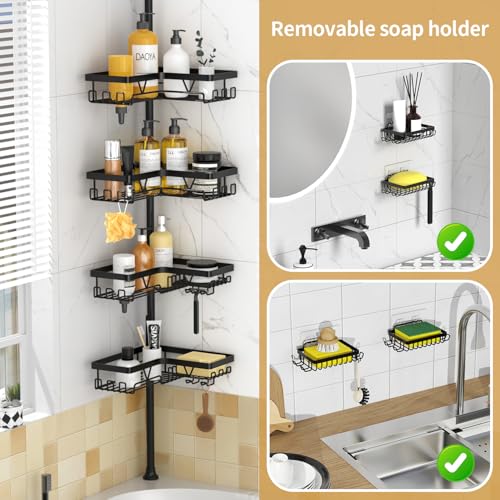 DAOYA Corner Shower Caddy - 4-Tier Shower Caddy Tension Pole with 2 Removable Soap holders Bathroom Shampoo Holder for Bathtub & Corner, Black, Floor to Ceiling 25-114.2 inch - color: Black-1