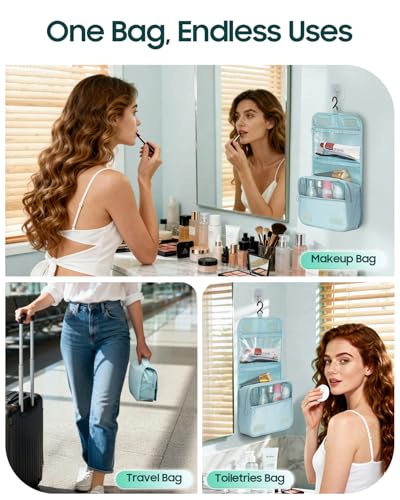 FINPAC Toiletry Bag, Large Capacity Hanging Makeup Bag with Waterproof PVC Compartment, Travel Cosmetic Organizer for Women, Makeup Lovers, Cruise, Gym, and Family Trips, Blue - color: Blue