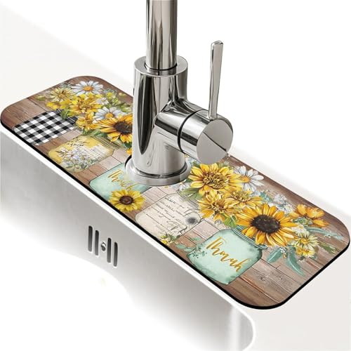 Faucet Fast Absorbent Pad - Sunflowers In Mason Jars , Suitable For Kitchen, Bathroom, Island And Other Scenes - color: Sunflowers in Mason jars